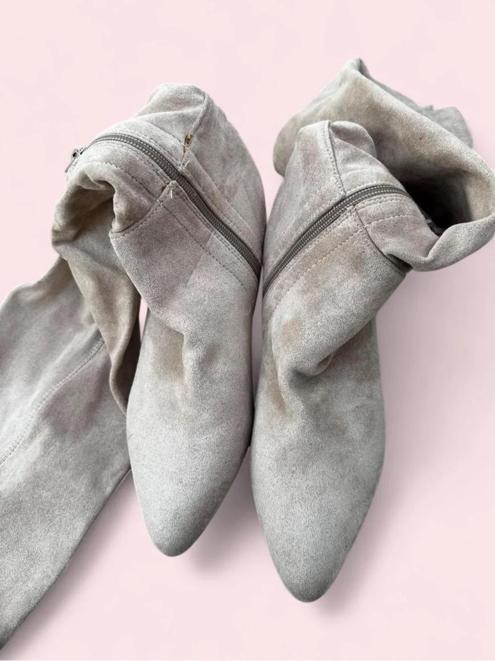 Miss Lola Light Tan Over-the-Knee Suede Block Heel Boots